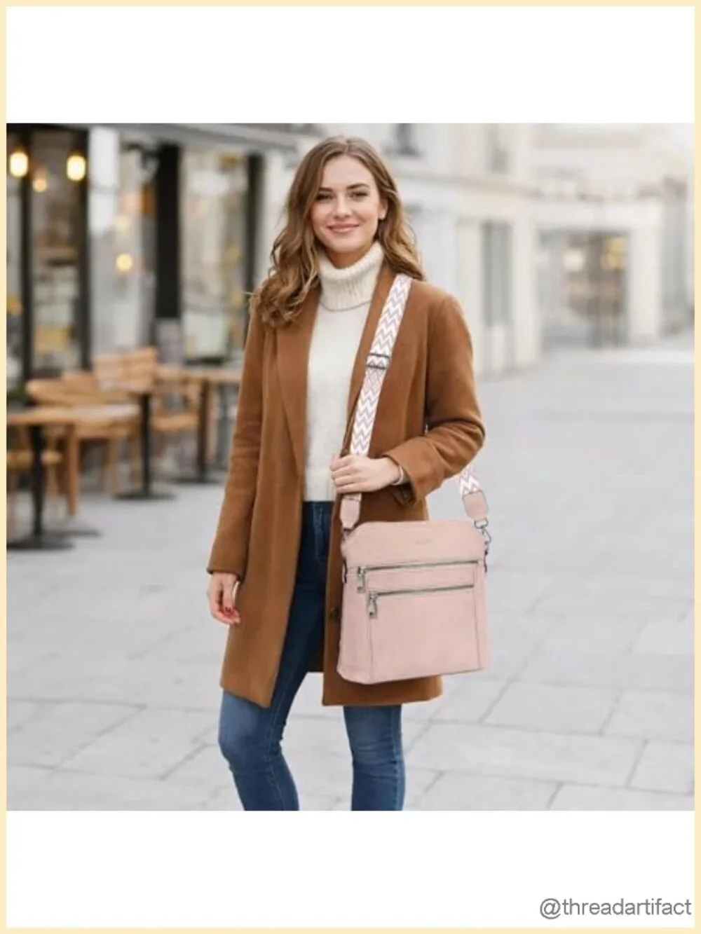 Vegan Leather Crossbody Hobo Bag with Wide Strap & Pom-Pom